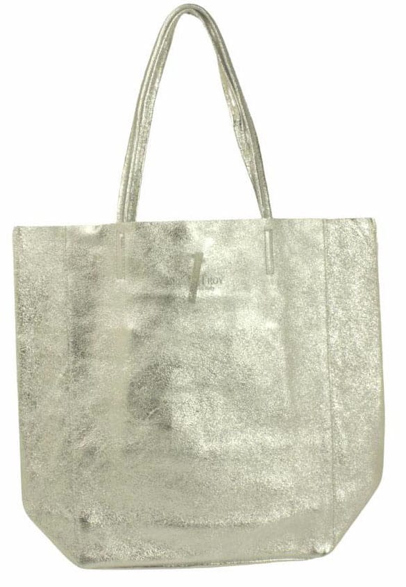 Soft Leather Silver Tote Bag