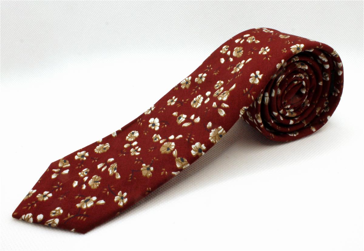 Ivan Troy Burgundy Flowers Cotton Neckties