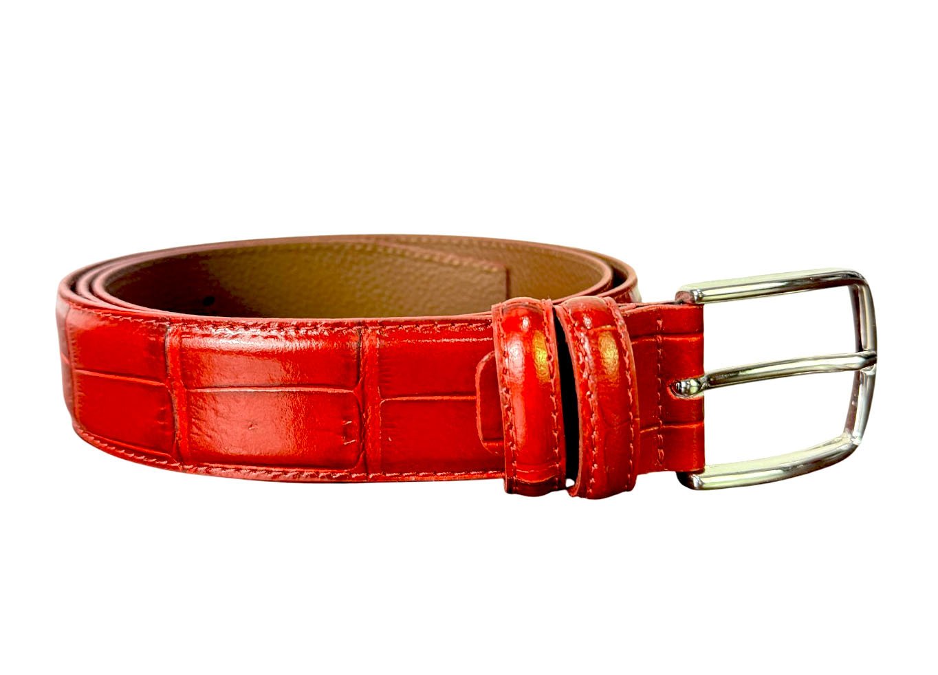 IvanTroy_ItalianLeatherBelt_085 Ivo Crocodile Print Italian Men’s Red Leather Belt - Image 1
