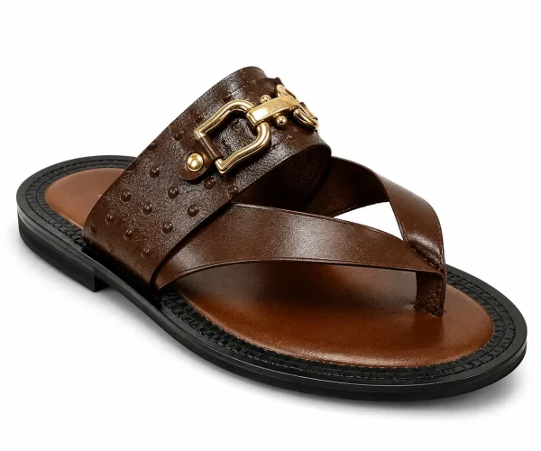 Dante Mens Ostrich Brown Genuine Leather Italian Sandals