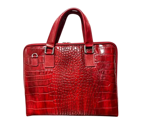 Nico Red Croco Unisex Italian Leather Briefcase